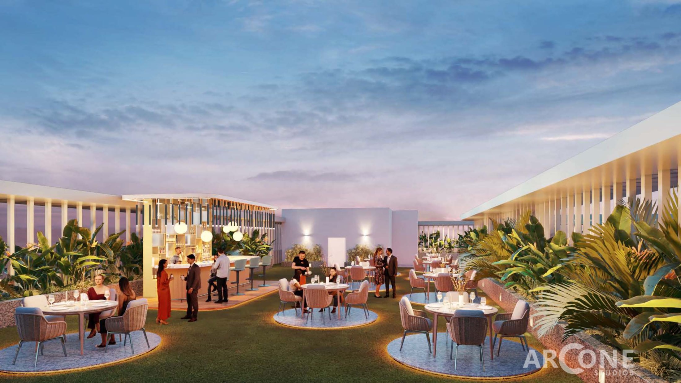 Artistic impression of the rooftop dining at Delta Square One